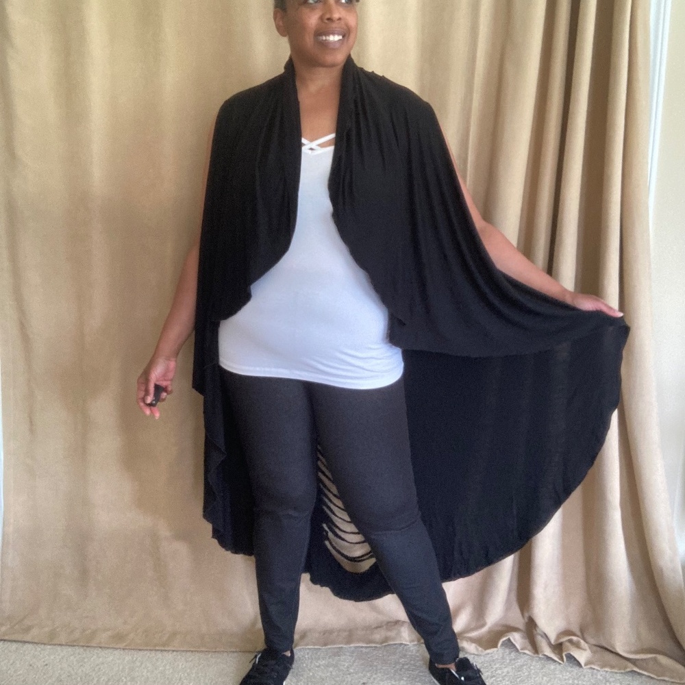 Pyramid Collection, Black Vest/Pancho with slash detail, One size - Picture 9 of 14